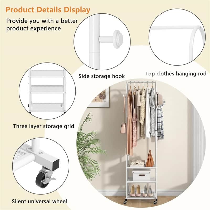 Heavy Duty Clothing Rack With Wheels - 16.93"D x 18.5"W x 71.85"H