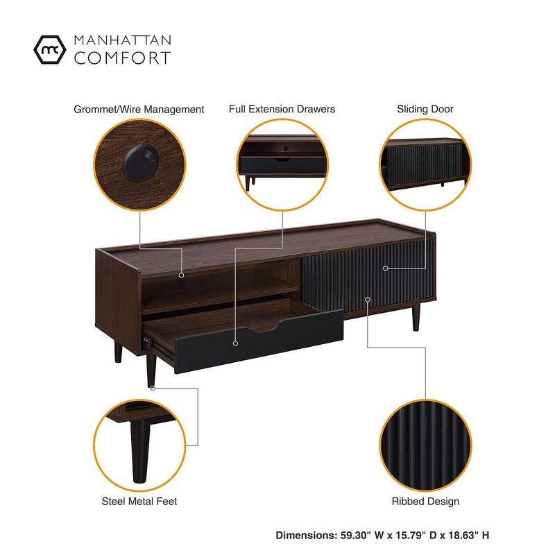 Manhattan Comfort Duane Modern Ribbed 4 Piece Living Room Table Set