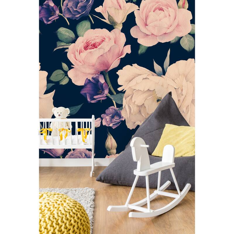 Watercolor Large Floral Dark Wallpaper Mural Bed Bath & Beyond 32617103