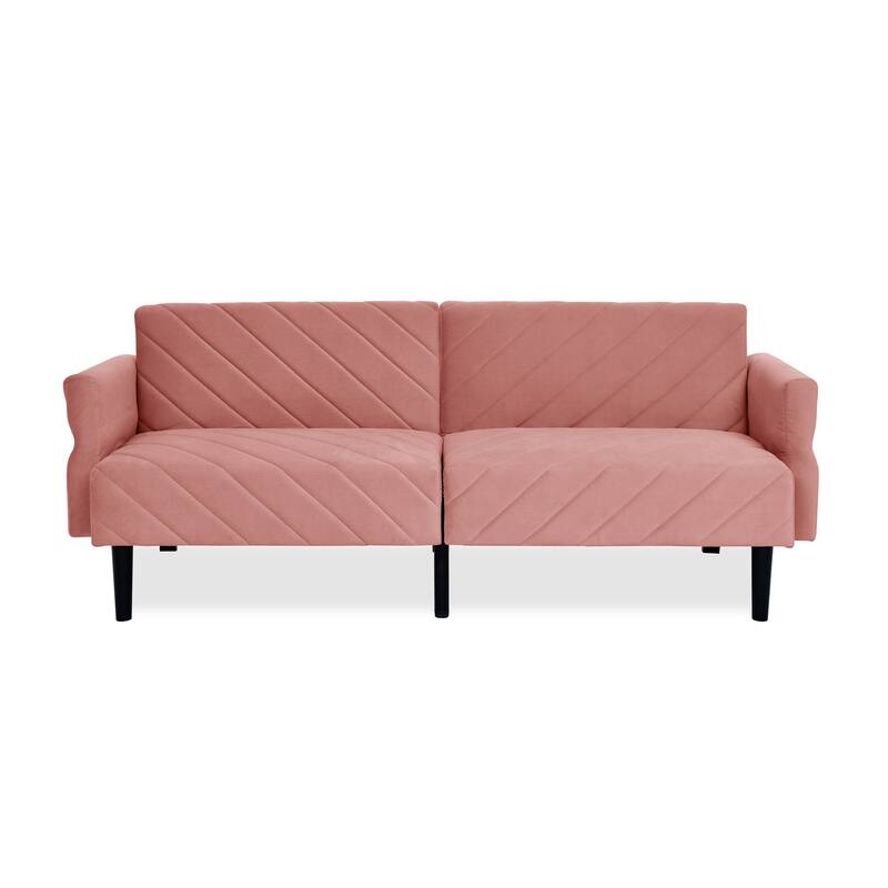 Velvet Futon Sofa Bed with 6-Position Backrest and Armrests for Apartments