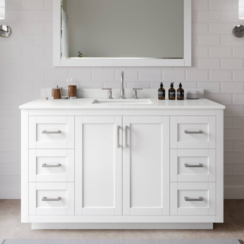 Wyndham Collection WCF292954S-QTZ-US3MXX Miranda 54" Free Standing - White / White Quartz Top / Brushed Nickel Hardware