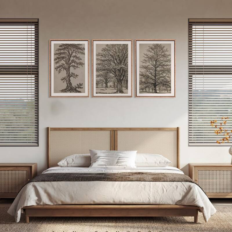 Neutral Tree Sketch Framed Canvas Wall Art Set