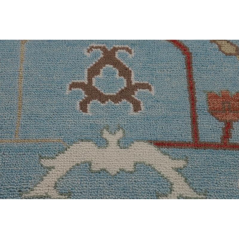 Light Blue Floral Oushak Oriental Large Rug Hand-Knotted Wool Carpet - 10'1" x 13'9"