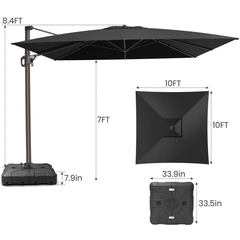 Crestlive Products Outdoor 10ft Patio Cantilever Offset Umbrella with Base