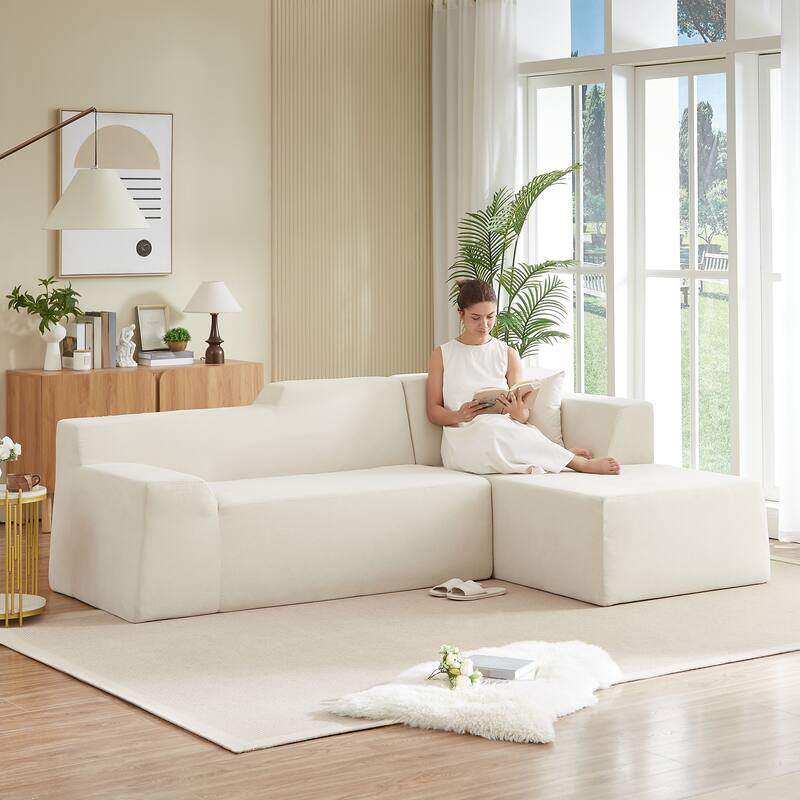 Modern L-Shaped Corduroy High Back Sofa, Right-Hand Facing (RHF)