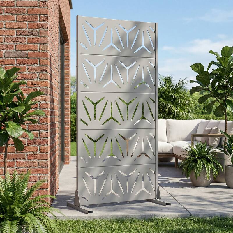 72" H×47"W Dovelina Black Outdoor Freestanding Metal Privacy Screen Decorative Garden Fence