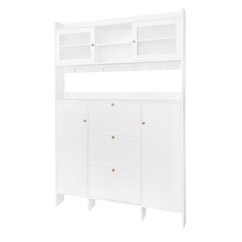 Hall Tree and Shoe Storage Bench with Flip Drawers and Doors
