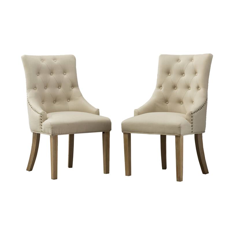 Set of 2 Tufted Button Wingback Chairs with Nailheads and Wood Legs