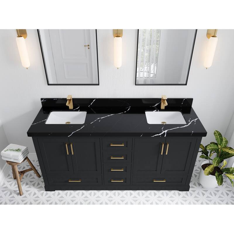Willow Collection 72 in W x 22 in D x 36 in H Boston Double Bowl Sink Bathroom Vanity with Countertop