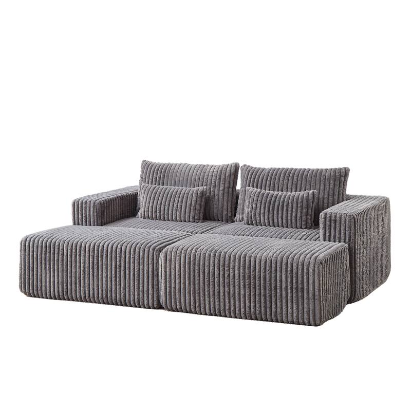 87'' Oversized Corduroy Chaise Lounge with Removable Ottoman Bench, Modular Sleeper Sofa Couch - Grey