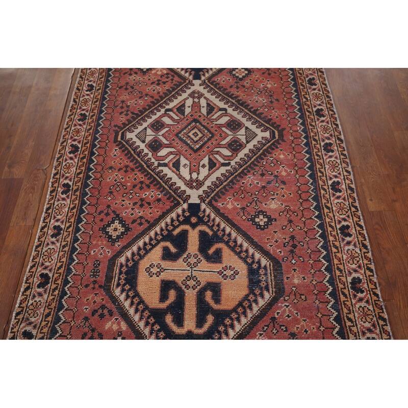 Distressed Bakhtiari Vintage Persian Runner Rug Handmade Wool Carpet - 3'7" x 9'9"