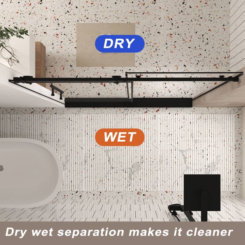 GDFStudio - Aldridge Frameless Sliding Bathroom Shower Door, Adjustable Width with Clear Tempered Safety Glass