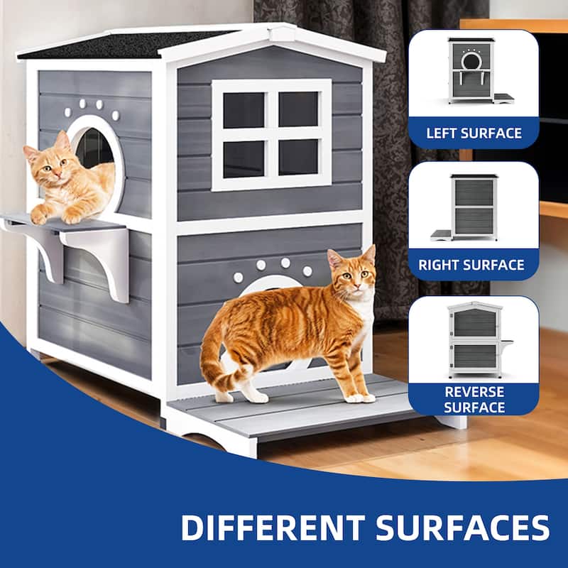 Moasis Two-Story Outdoor Cat House for 2 Cats, Cat Shelter with Openable Roof