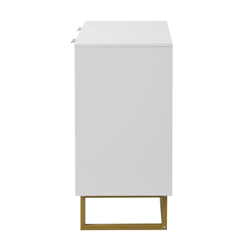 White and Gold Storage Cabinet with 2 Doors, Buffet Sideboard Cabinet, Kitchen Buffet Cabinet with Storage Sideboard Buffet