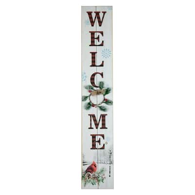 31.75" LED Lighted Welcome Sign with Cardinal Christmas Sign