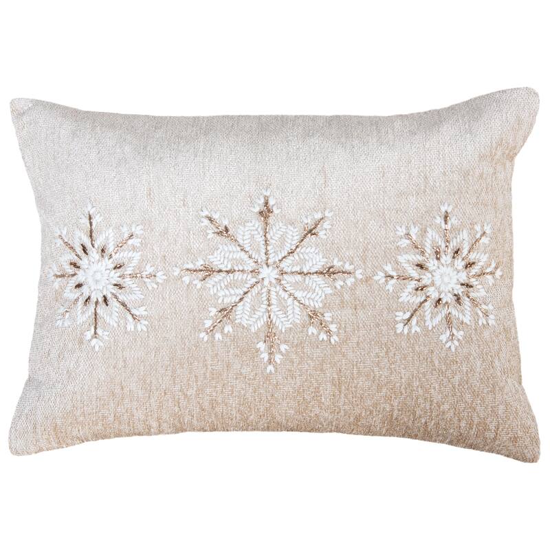 Rizzy Home Embroidered Snowflake Holiday Throw Pillow - Ivory/Metallic - Down Fill