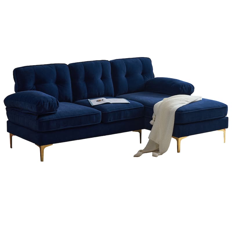 82.6" Blue Modern L Shaped Velvet Sofa for Living & Bedroom