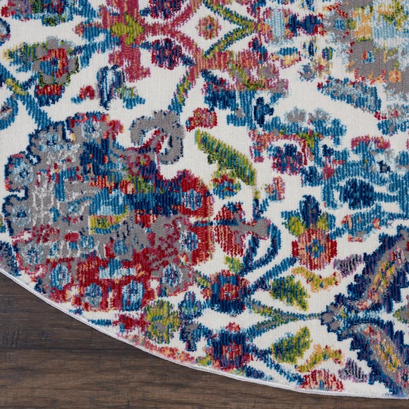 Buhab Power Loomed Distressed Geometric Floral Traditional Non Skid Area Rug By HomeRoots - 48' X '48' X '0.5