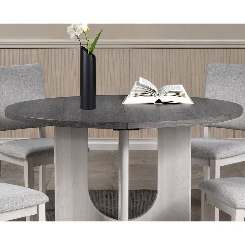 Classic Round Dining Table 1pc Dining Room Furniture Gray Two-Tone Finish U-shaped Pedestal Base Table