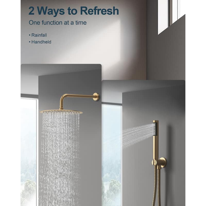 GRANDJOY Wall Mounted Shower System 10" Rainfall Shower Head with Handheld Spray