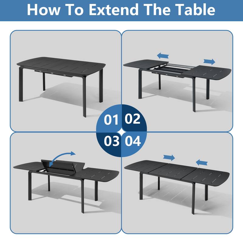 9-PC Outdoor Patio Aluminum Expandable Dining Sets Extension Table with Rattan Chairs
