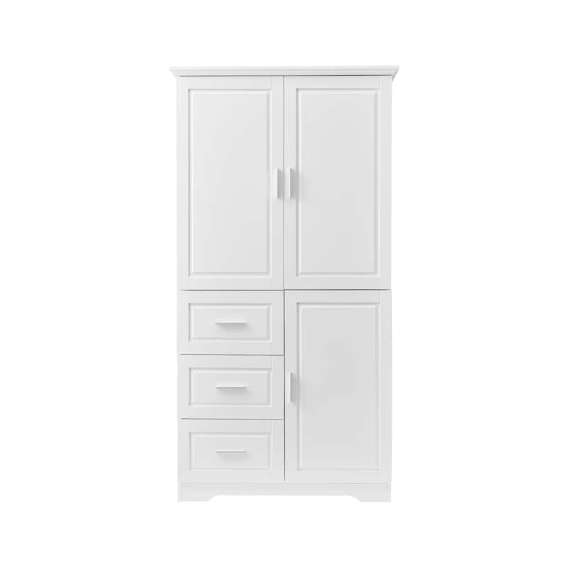 Tall and Wide Storage Cabinet with Doors for Bathroom/Office Three Drawers Grey/White/Black - White