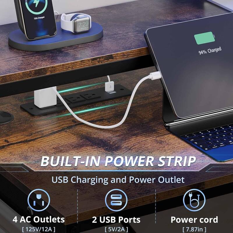 Reversible L Shaped Gaming Desk Power Outlet LED Light