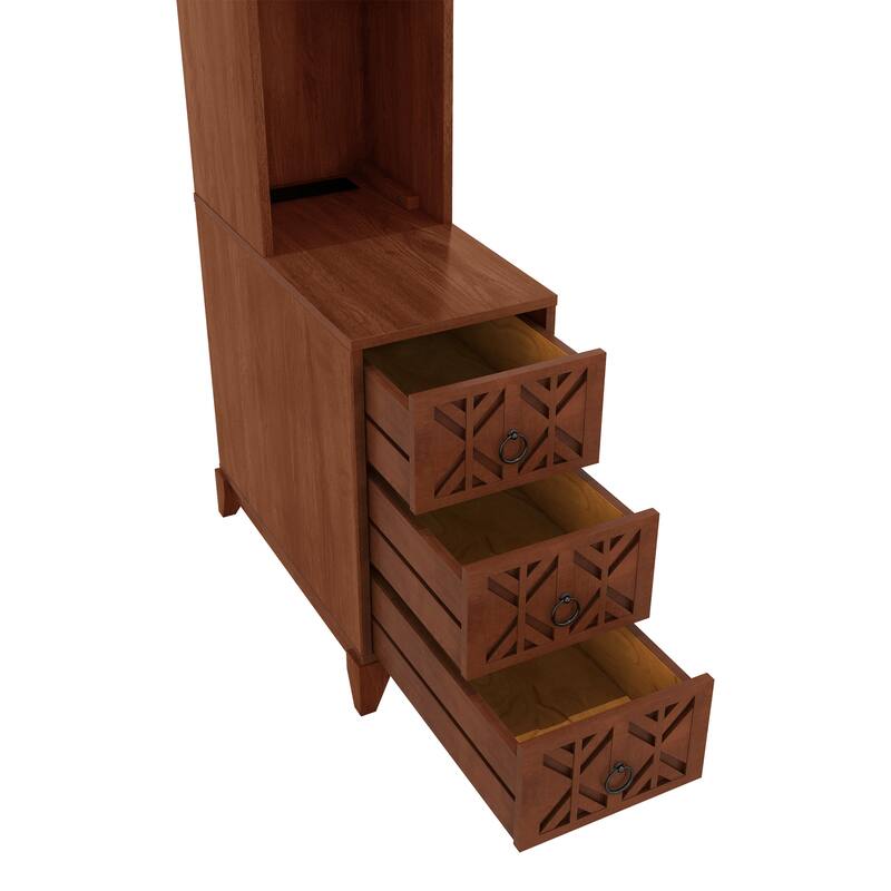 Roomfitters 70.9" Tall End Table, Charging Station Bookshelf with Wooden Frame for Bedroom and Living Room, Walnut