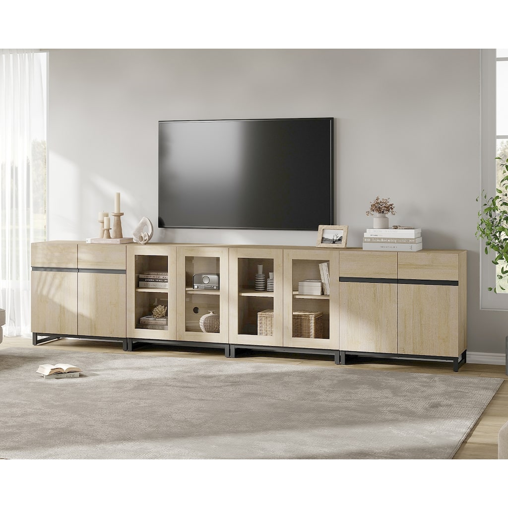 4-in-1 TV Stand for 120" TVs, Entertainment Center with Glass Doors & Metal Legs