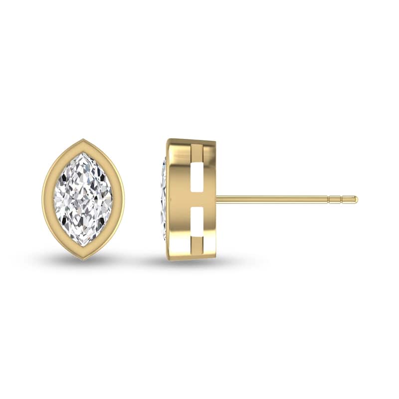 Marquee Lab Grown 1 Carat Marquise Bezel Set Diamond Solitaire Earrings in 14K Yellow Gold