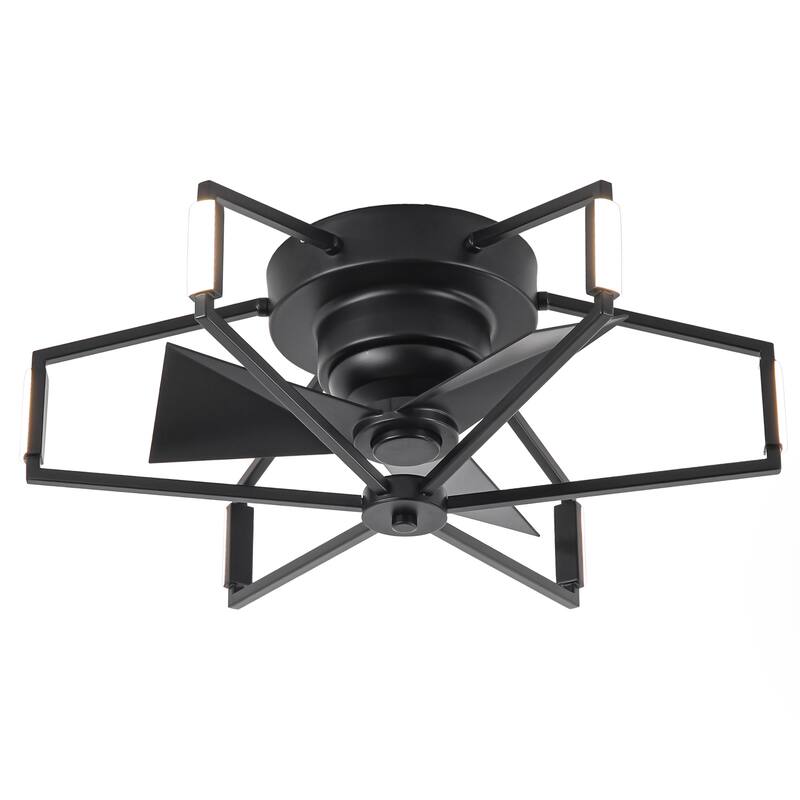 21" Modern Black Unique Low Profile Caged Ceiling Fan with Light and Remote