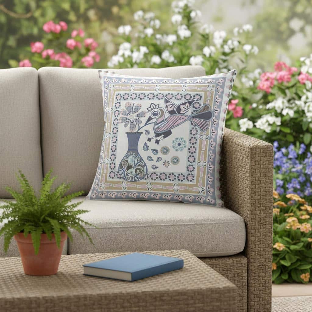 HomeRoots 20" x 20" Beige and White Peacock Blown Seam Floral Indoor Outdoor Throw Pillow - 20.00' X '5.00' X '20.00