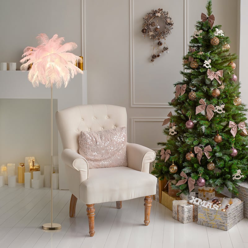 63 Inch Feather Tripod Floor Lamp With Bulbs - Pink