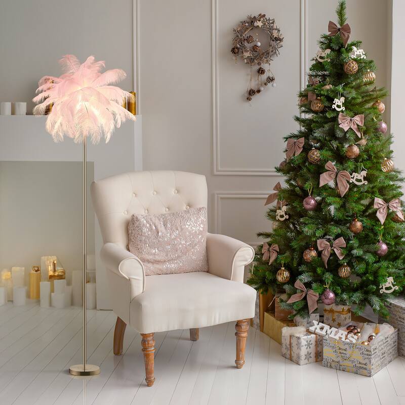 Feather Tripod Table Lamp With LED Bulbs - 63'' - Pink2
