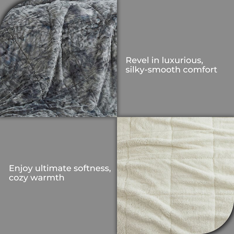 3 Piece Winter Reversible Comforter Set Faux Shearling Ultra Soft Minky Plush and Fuzzy Fleece Microfiber