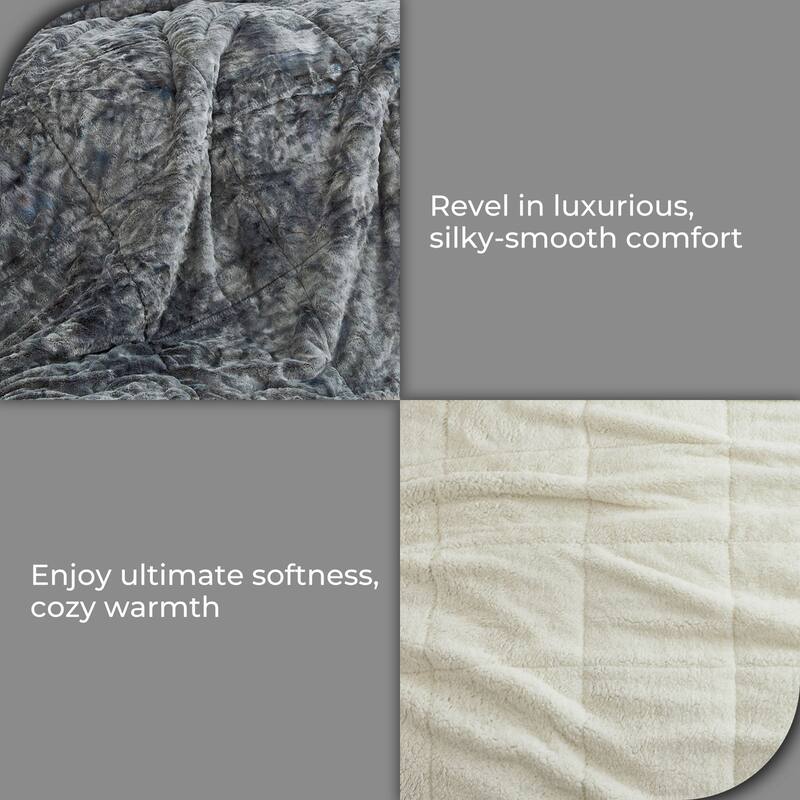 3PC Reversible Sherpa Down Alternative Comforter Set with Solid Color