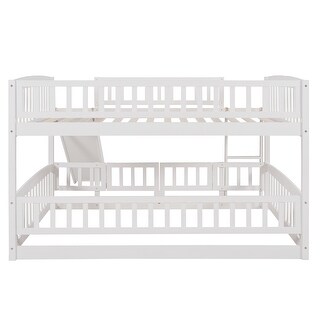 Full Over Full Wooden Bunk Bed,Low Bunk Bed with Built-In Ladders and Slides