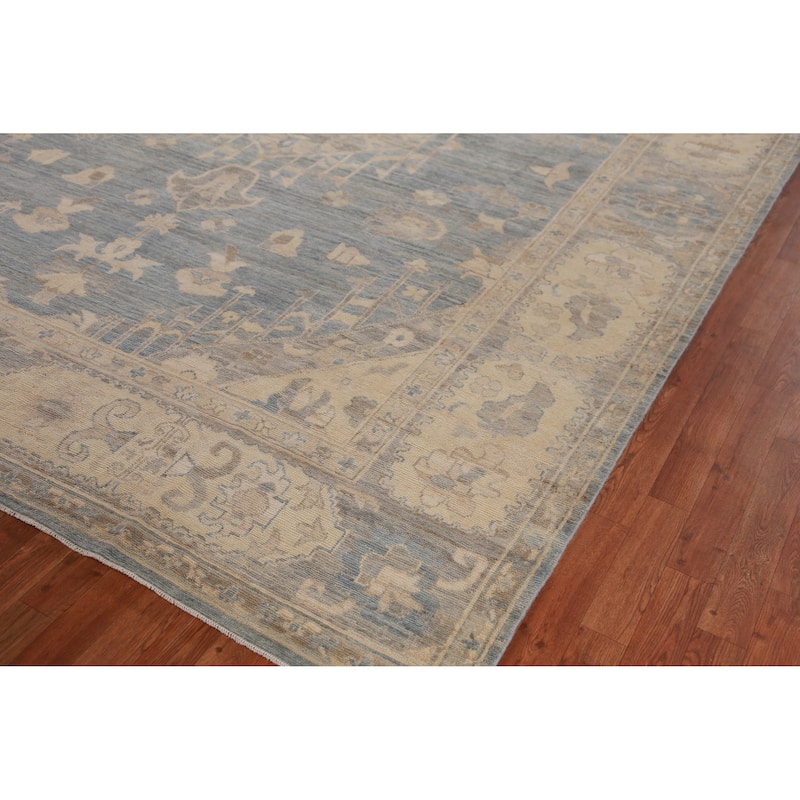 Hand Knotted Oriental 100% Wool Carpet Transitional Medallion Navy Blue & Blues Oushak Area Rug - 11' 10'' X 9' 0''
