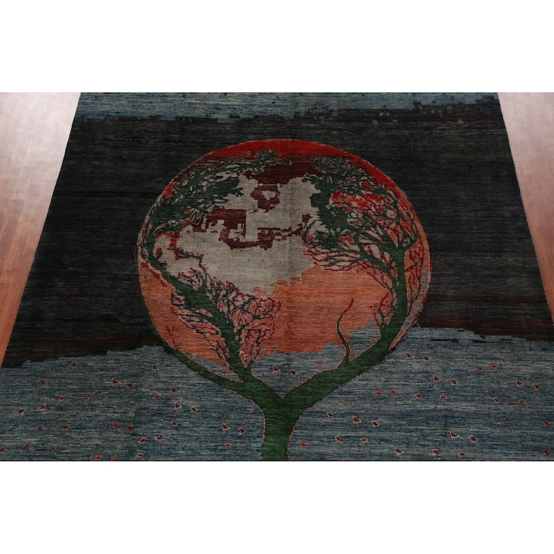 Vegetable Dye Art Deco Oriental Area Rug Hand-Knotted Wool Carpet - 9'11"x 13'0"