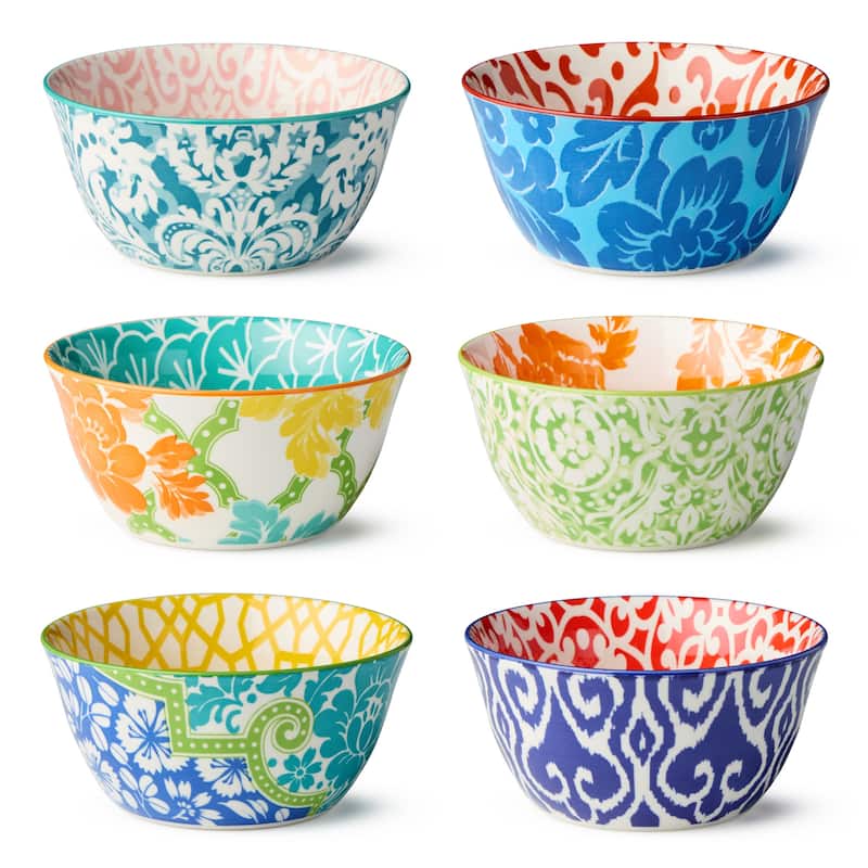 Certified International Pavillion 6" All Purpose 18 oz. Bowls, Set of 6 Assorted Designs - 6.00"L x 6.00"W x 3.00"H