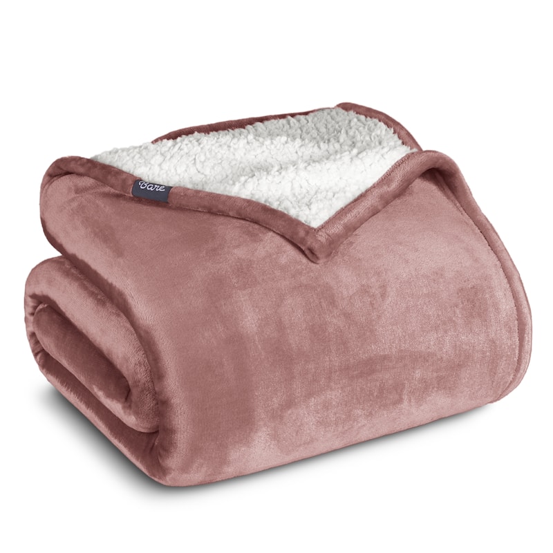 Bare Home Sherpa Fleece Blanket - Reversible Plush Bed Blanket - Twin/Twin XL - Dusty Rose