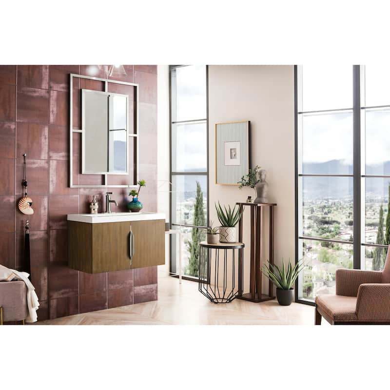James Martin Vanities Columbia 31.5" Single Vanity, Latte Oak with White Glossy Composite Stone Top