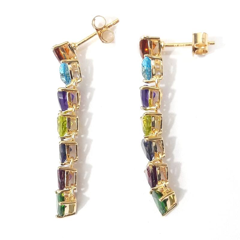 925 Sterling Silver Multi Gemstone Dangle Earrings