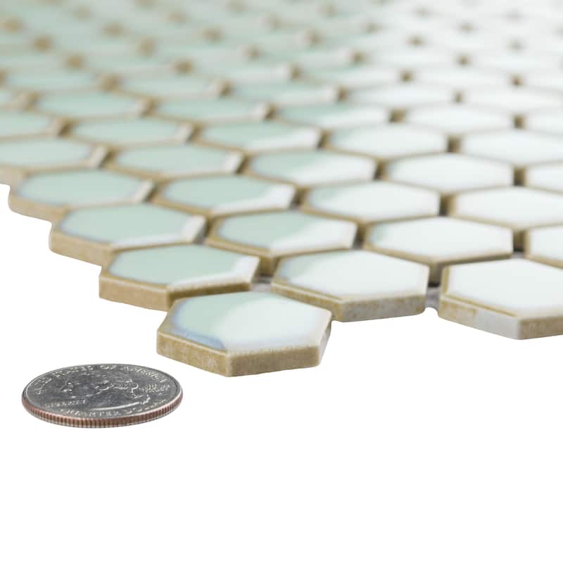 Merola Tile Hudson 1" Hex Light Green 11-7/8" x 13-1/4" Porcelain Mosaic Floor and Wall Tile