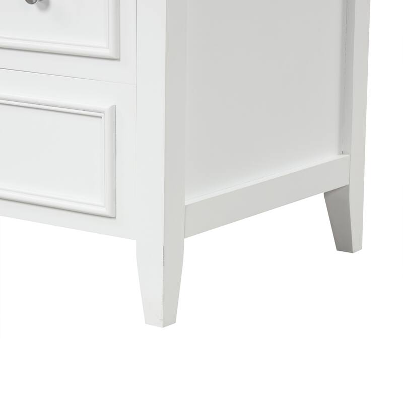 Modern Bathroom White Vanity with Sink, Oval Hazy Glass Door Cabinet and 3 Different-sized Drawers for Various Styles