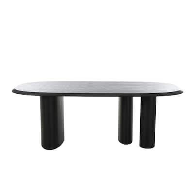 Cid Sami 87 Inch Dining Table, Triple Pedestal Legs, Black Solid Wood Frame