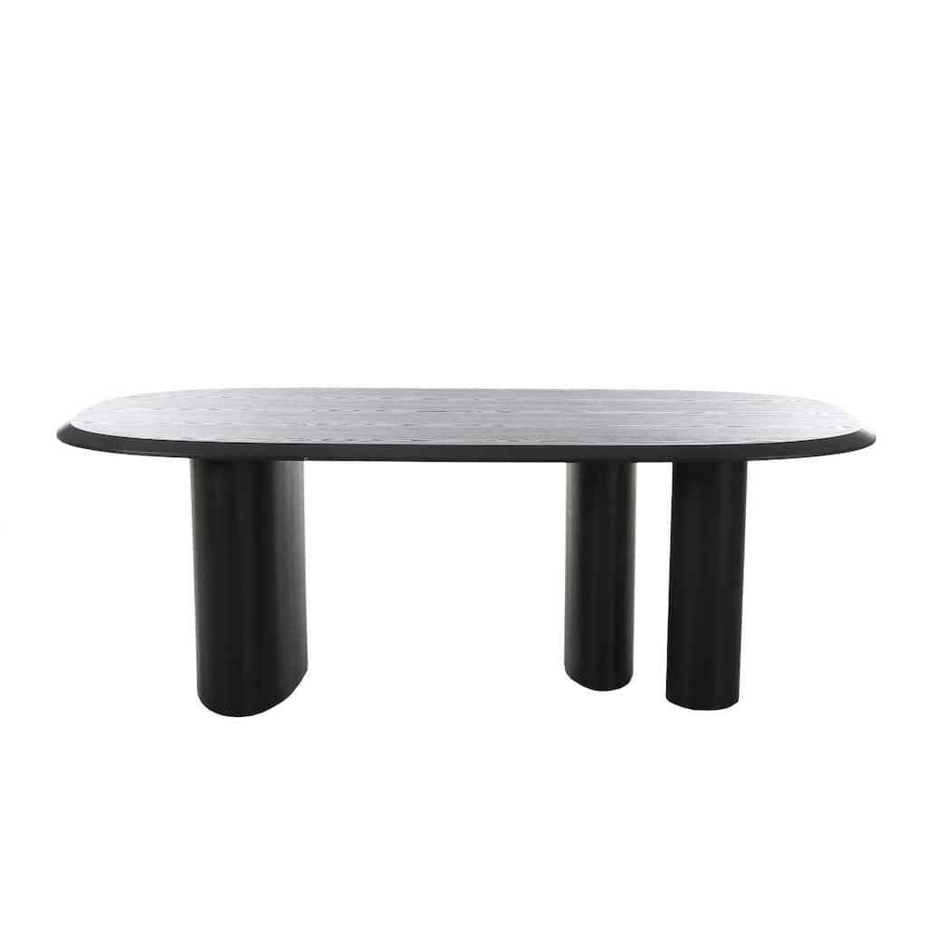 Cid Sami 87 Inch Dining Table, Triple Pedestal Legs, Black Solid Wood Frame