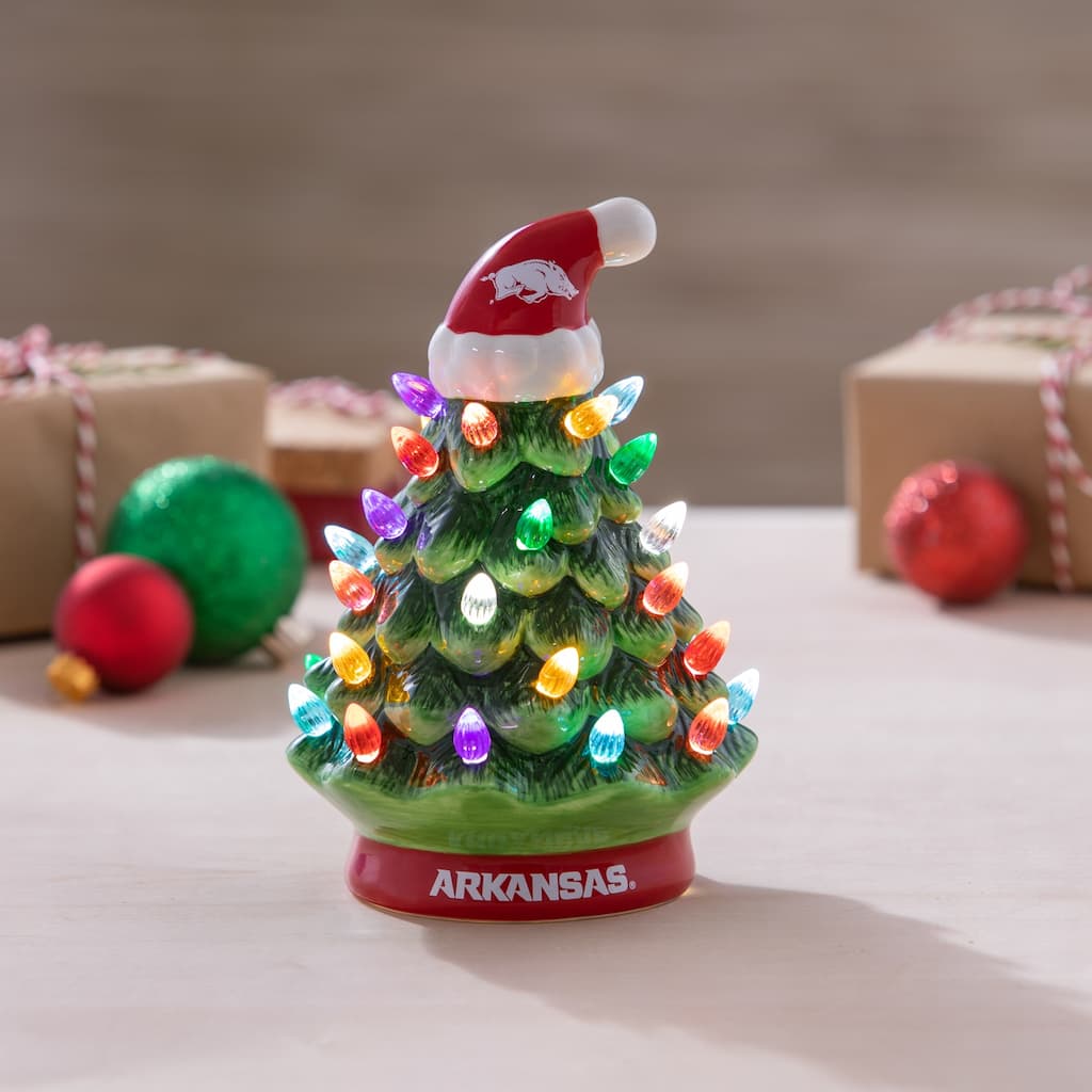 8" LED Ceramic Tabletop Christmas Tree, University of Arkansas