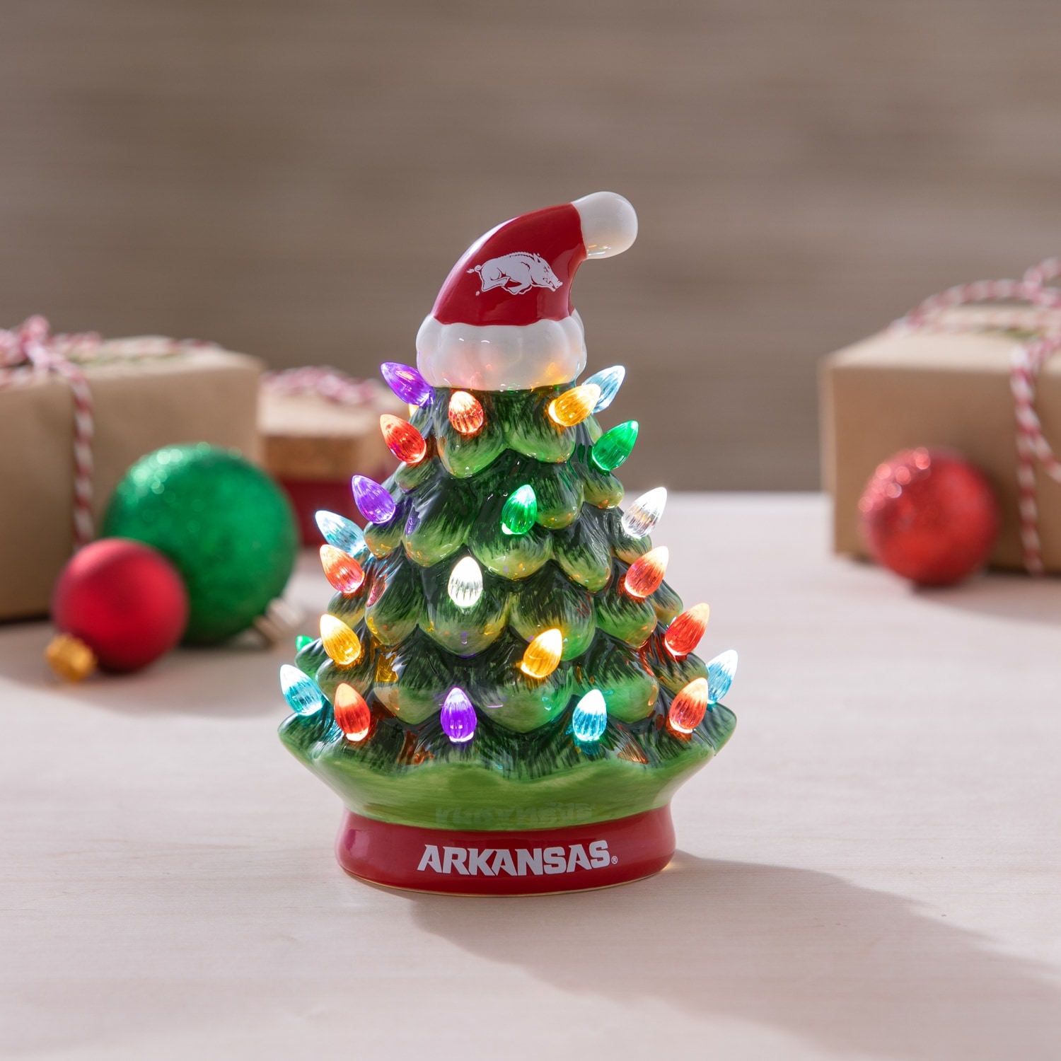 8" LED Ceramic Tabletop Christmas Tree, University of Arkansas