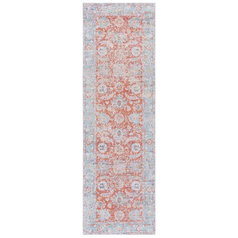 SAFAVIEH Tucson Adolfa Machine Washable Slip Resistant Shabby Chic - 2' 6" x 8' - Turquoise/Rust - Runner